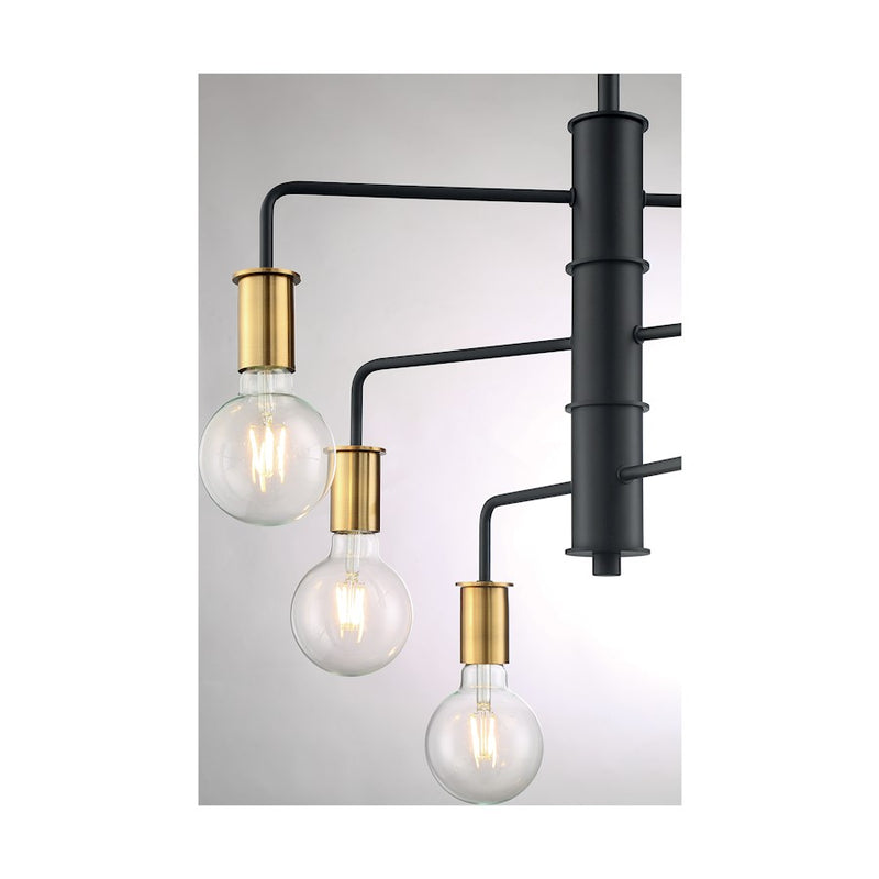 Nuvo Lighting Ryder 25in 6-Light Chandelier | Industrial Black and Brushed Brass | Kitchen Island & Dining Room | 25.25 x 25.25 x 15 in | Model 60-7344
