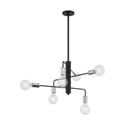 Nuvo Lighting Ryder 25in 6-Light Chandelier | Industrial Black and Polished Nickel | Dining Room & Living Room | 25.25 x 15 in | Model 60-7354