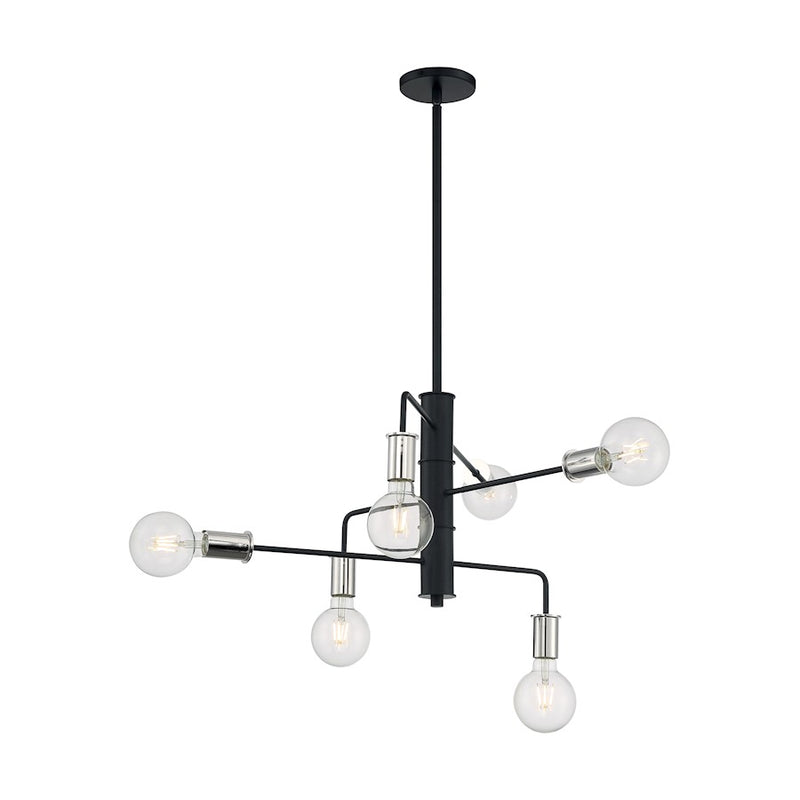 Nuvo Lighting Ryder 25in 6-Light Chandelier | Industrial Black and Polished Nickel | Dining Room & Living Room | 25.25 x 15 in | Model 60-7354