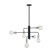 Nuvo Lighting Ryder 25in 6-Light Chandelier | Industrial Black and Polished Nickel | Dining Room & Living Room | 25.25 x 15 in | Model 60-7354