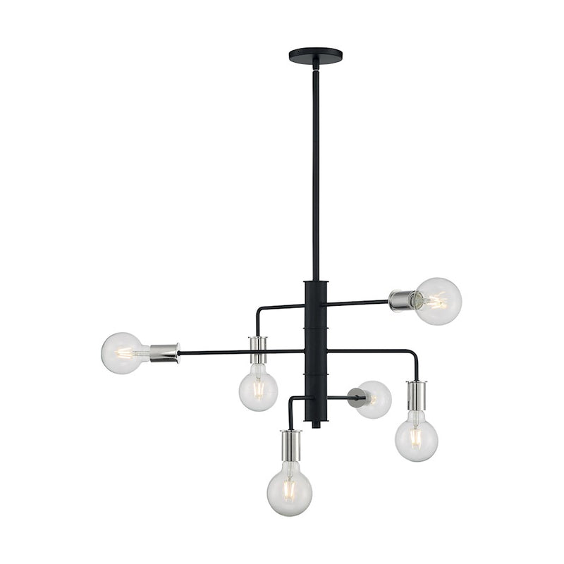Nuvo Lighting Ryder 25in 6-Light Chandelier | Industrial Black and Polished Nickel | Dining Room & Living Room | 25.25 x 15 in | Model 60-7354