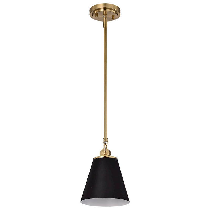 Nuvo Lighting Dover 7in 1-Light Mini Pendant | Mid-Century Modern Black and Vintage Brass with White Liner | Kitchen Island & Bedroom | 7 | Model 60-7408