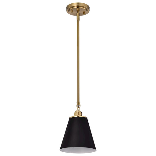 Nuvo Lighting Dover 7in 1-Light Mini Pendant | Mid-Century Modern Black and Vintage Brass with White Liner | Kitchen Island & Bedroom | 7 | Model 60-7408