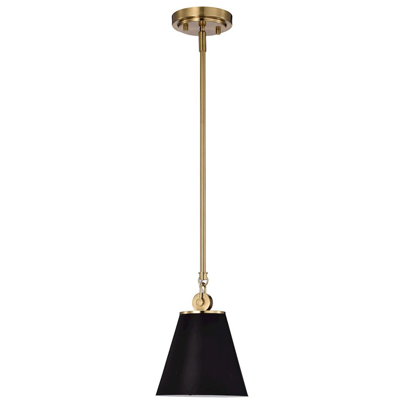 Nuvo Lighting Dover 7in 1-Light Mini Pendant | Mid-Century Modern Black and Vintage Brass with White Liner | Kitchen Island & Bedroom | 7 | Model 60-7408