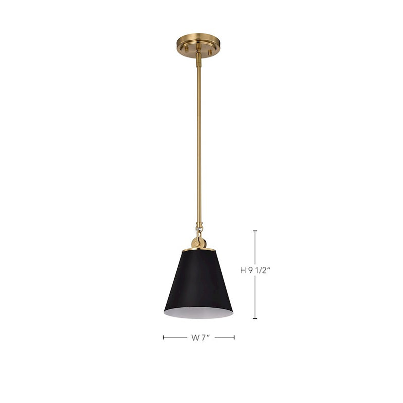 Nuvo Lighting Dover 7in 1-Light Mini Pendant | Mid-Century Modern Black and Vintage Brass with White Liner | Kitchen Island & Bedroom | 7 | Model 60-7408