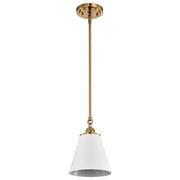 Nuvo Lighting Dover 7in 1-Light Mini Pendant | Mid-Century Modern White and Vintage Brass | Kitchen Island & Bedroom Nightstand | 7 x 7 x | Model 60-7409