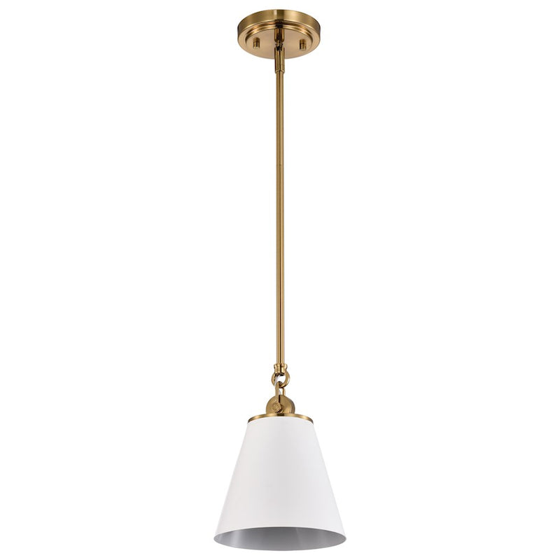 Nuvo Lighting Dover 7in 1-Light Mini Pendant | Mid-Century Modern White and Vintage Brass | Kitchen Island & Bedroom Nightstand | 7 x 7 x | Model 60-7409