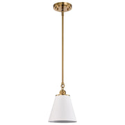 Nuvo Lighting Dover 7in 1-Light Mini Pendant | Mid-Century Modern White and Vintage Brass | Kitchen Island & Bedroom Nightstand | 7 x 7 x | Model 60-7409