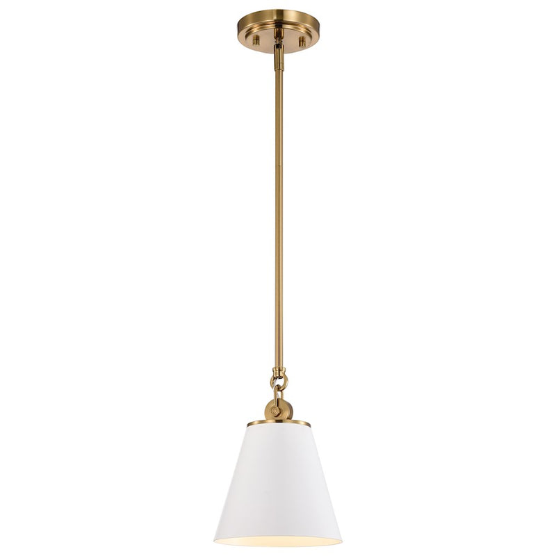 Nuvo Lighting Dover 7in 1-Light Mini Pendant | Mid-Century Modern White and Vintage Brass | Kitchen Island & Bedroom Nightstand | 7 x 7 x | Model 60-7409