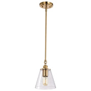 Nuvo Lighting Dover 7in 1-Light Mini Pendant | Mid-Century Modern Vintage Brass and Clear Glass | Kitchen Island & Bedroom Accent | 7 x 7 | Model 60-7410