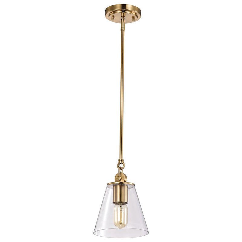 Nuvo Lighting Dover 7in 1-Light Mini Pendant | Mid-Century Modern Vintage Brass and Clear Glass | Kitchen Island & Bedroom Accent | 7 x 7 | Model 60-7410