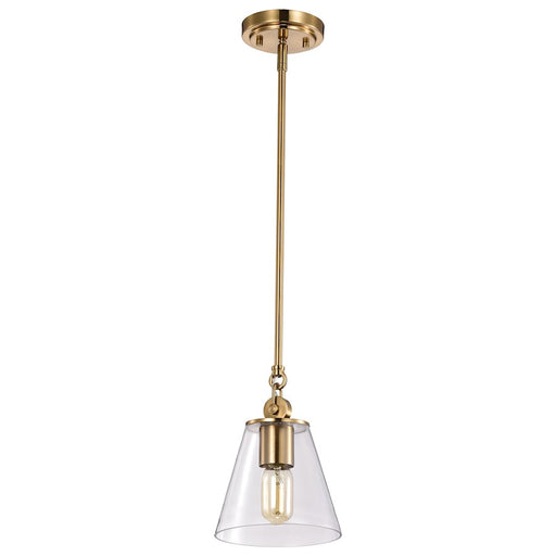 Nuvo Lighting Dover 7in 1-Light Mini Pendant | Mid-Century Modern Vintage Brass and Clear Glass | Kitchen Island & Bedroom Accent | 7 x 7 | Model 60-7410