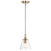 Nuvo Lighting Dover 7in 1-Light Mini Pendant | Mid-Century Modern Vintage Brass and Clear Glass | Kitchen Island & Bedroom Accent | 7 x 7 | Model 60-7410