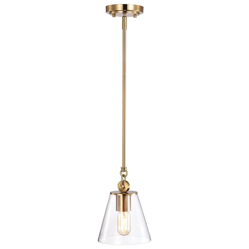 Nuvo Lighting Dover 7in 1-Light Mini Pendant | Mid-Century Modern Vintage Brass and Clear Glass | Kitchen Island & Bedroom Accent | 7 x 7 | Model 60-7410