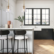 Nuvo Lighting Dover 7in 1-Light Mini Pendant | Mid-Century Modern Vintage Brass and Clear Glass | Kitchen Island & Bedroom Accent | 7 x 7 | Model 60-7410