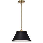 Nuvo Lighting Dover 1-Light Medium Pendant | Mid-Century Modern Black and Vintage Brass with White Lined Shade | Kitchen Island & Dining | Model 60-7411