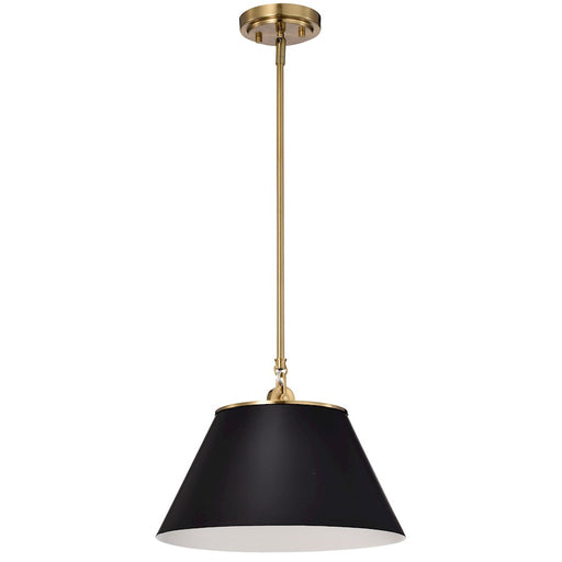 Nuvo Lighting Dover 1-Light Medium Pendant | Mid-Century Modern Black and Vintage Brass with White Lined Shade | Kitchen Island & Dining | Model 60-7411