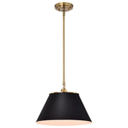Nuvo Lighting Dover 1-Light Medium Pendant | Mid-Century Modern Black and Vintage Brass with White Lined Shade | Kitchen Island & Dining | Model 60-7411