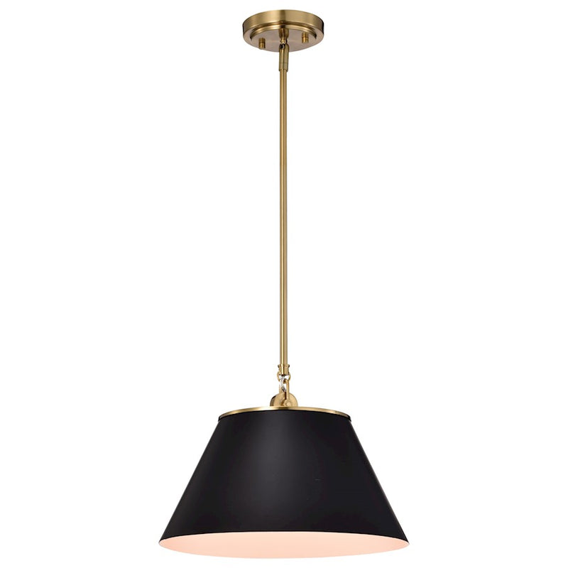 Nuvo Lighting Dover 1-Light Medium Pendant | Mid-Century Modern Black and Vintage Brass with White Lined Shade | Kitchen Island & Dining | Model 60-7411