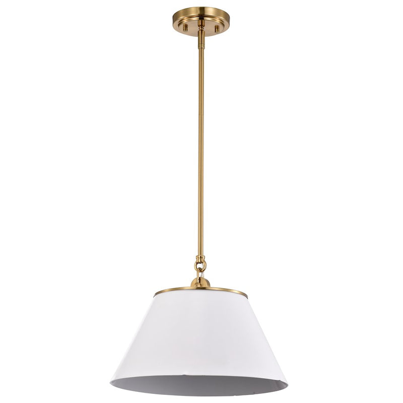 Nuvo Lighting Dover 14in 1-Light Medium Pendant | Mid-Century Modern White and Vintage Brass | Kitchen Island & Dining Room | 14 x 14 x 10 | Model 60-7412