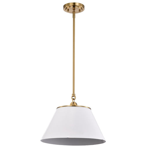 Nuvo Lighting Dover 14in 1-Light Medium Pendant | Mid-Century Modern White and Vintage Brass | Kitchen Island & Dining Room | 14 x 14 x 10 | Model 60-7412