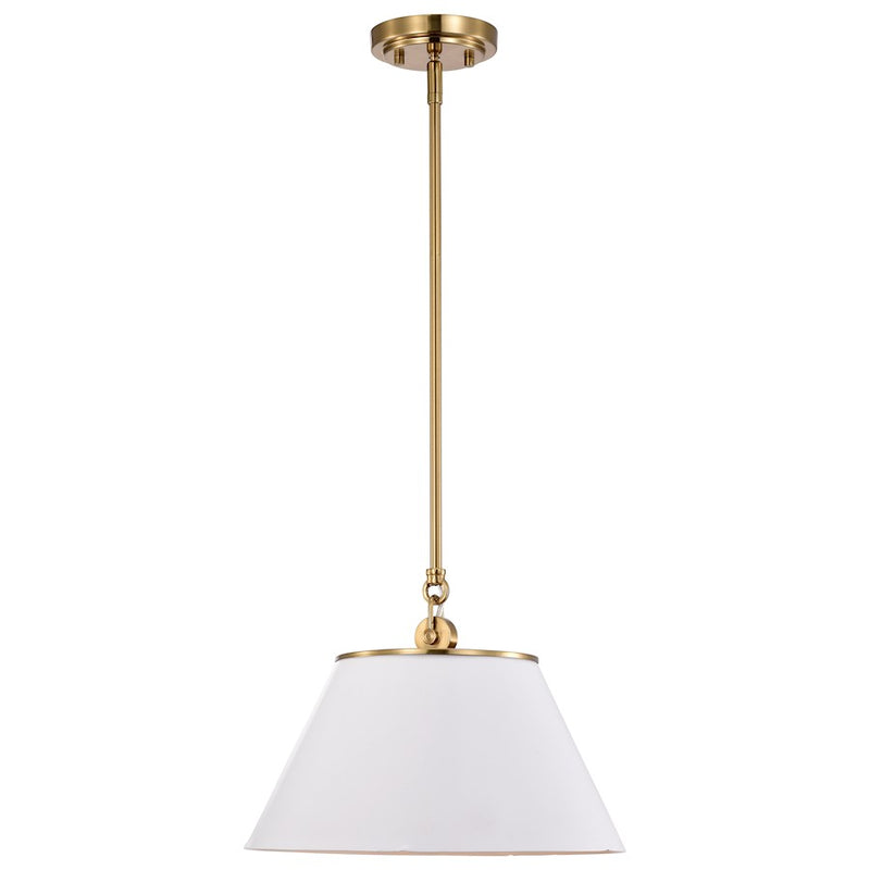 Nuvo Lighting Dover 14in 1-Light Medium Pendant | Mid-Century Modern White and Vintage Brass | Kitchen Island & Dining Room | 14 x 14 x 10 | Model 60-7412