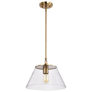 Nuvo Lighting Dover 14in 1-Light Medium Pendant | Mid-Century Modern Vintage Brass and Clear Glass | Kitchen Island & Dining Room | 14 x | Model 60-7413