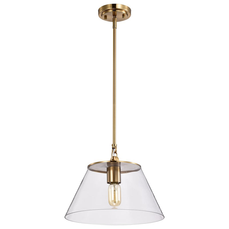 Nuvo Lighting Dover 14in 1-Light Medium Pendant | Mid-Century Modern Vintage Brass and Clear Glass | Kitchen Island & Dining Room | 14 x | Model 60-7413