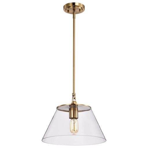 Nuvo Lighting Dover 14in 1-Light Medium Pendant | Mid-Century Modern Vintage Brass and Clear Glass | Kitchen Island & Dining Room | 14 x | Model 60-7413