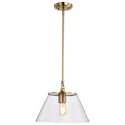 Nuvo Lighting Dover 14in 1-Light Medium Pendant | Mid-Century Modern Vintage Brass and Clear Glass | Kitchen Island & Dining Room | 14 x | Model 60-7413