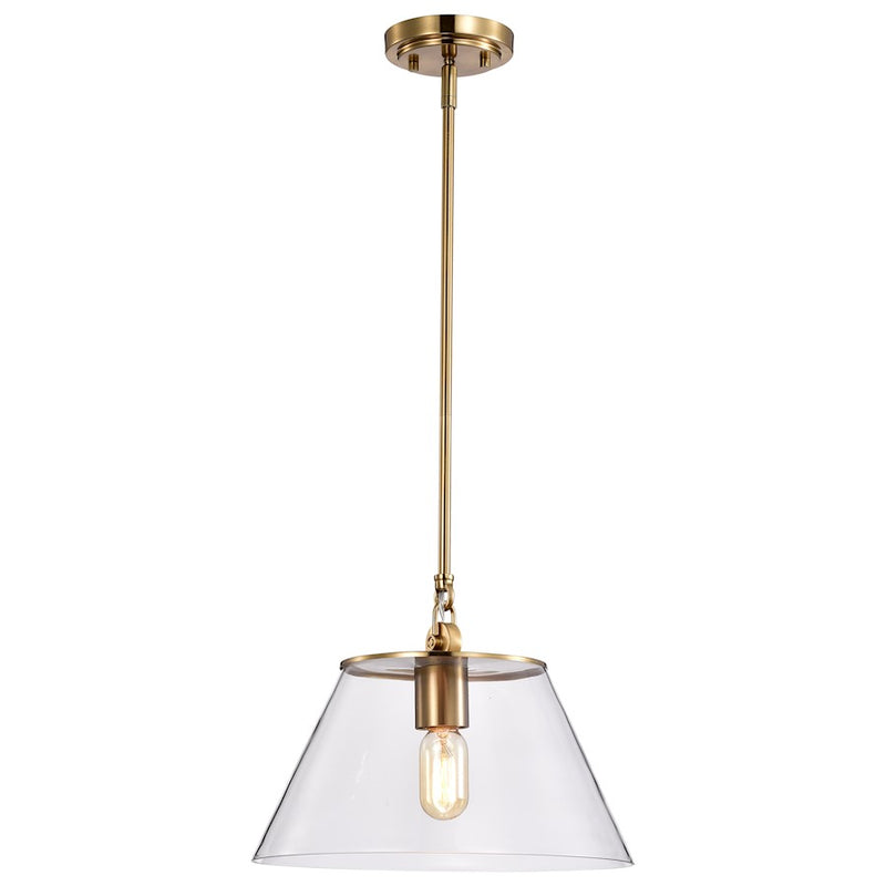 Nuvo Lighting Dover 14in 1-Light Medium Pendant | Mid-Century Modern Vintage Brass and Clear Glass | Kitchen Island & Dining Room | 14 x | Model 60-7413