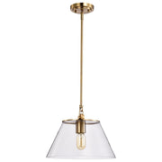 Nuvo Lighting Dover 14in 1-Light Medium Pendant | Mid-Century Modern Vintage Brass and Clear Glass | Kitchen Island & Dining Room | 14 x | Model 60-7413