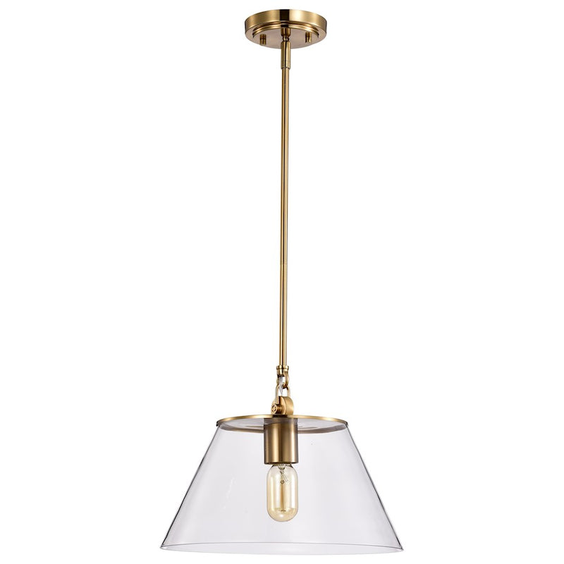 Nuvo Lighting Dover 14in 1-Light Medium Pendant | Mid-Century Modern Vintage Brass and Clear Glass | Kitchen Island & Dining Room | 14 x | Model 60-7413