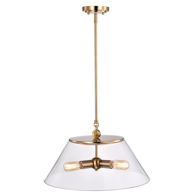 Nuvo Lighting Dover 20in 3-Light Pendant | Mid-Century Modern Vintage Brass and Clear Glass | Kitchen Island & Dining Room | 20 x 20 x 14 | Model 60-7416