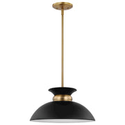 Nuvo Lighting Perkins 15in 1-Light Small Pendant | Retro Modern Matte Black and Burnished Brass Metal | Kitchen Island & Dining Room | 15 | Model 60-7460