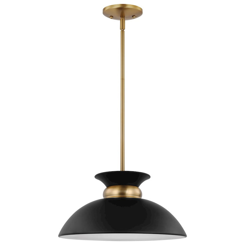 Nuvo Lighting Perkins 15in 1-Light Small Pendant | Retro Modern Matte Black and Burnished Brass Metal | Kitchen Island & Dining Room | 15 | Model 60-7460