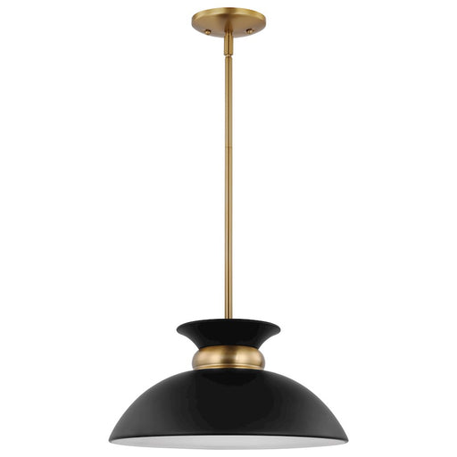Nuvo Lighting Perkins 15in 1-Light Small Pendant | Retro Modern Matte Black and Burnished Brass Metal | Kitchen Island & Dining Room | 15 | Model 60-7460