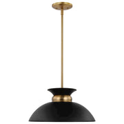 Nuvo Lighting Perkins 15in 1-Light Small Pendant | Retro Modern Matte Black and Burnished Brass Metal | Kitchen Island & Dining Room | 15 | Model 60-7460