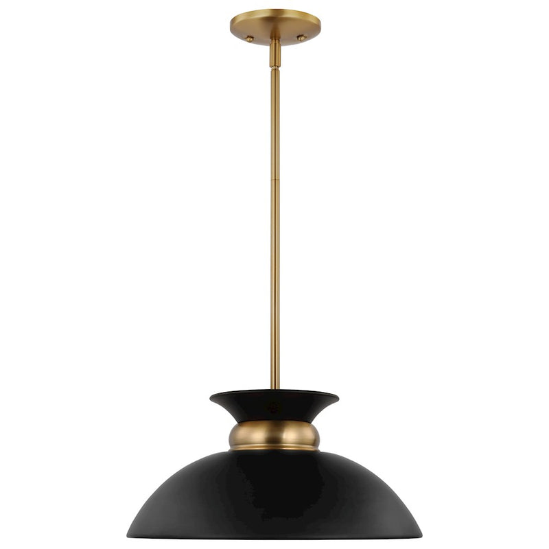 Nuvo Lighting Perkins 15in 1-Light Small Pendant | Retro Modern Matte Black and Burnished Brass Metal | Kitchen Island & Dining Room | 15 | Model 60-7460
