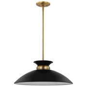 Nuvo Lighting Perkins 20in 1-Light Medium Pendant | Retro Modern Matte Black and Burnished Brass Metal | Kitchen Island & Dining Room | 20 | Model 60-7461