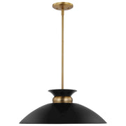 Nuvo Lighting Perkins 20in 1-Light Medium Pendant | Retro Modern Matte Black and Burnished Brass Metal | Kitchen Island & Dining Room | 20 | Model 60-7461
