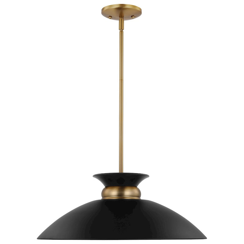 Nuvo Lighting Perkins 20in 1-Light Medium Pendant | Retro Modern Matte Black and Burnished Brass Metal | Kitchen Island & Dining Room | 20 | Model 60-7461