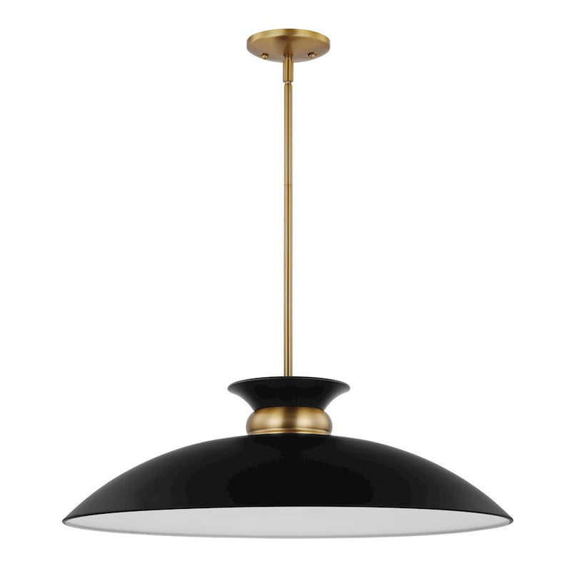 Nuvo Lighting Perkins 24in 1-Light Large Pendant | Retro Modern Matte Black and Burnished Brass | Kitchen Island & Dining Room | 24 x 24 x | Model 60-7462