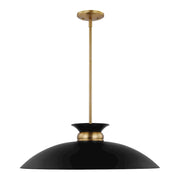 Nuvo Lighting Perkins 24in 1-Light Large Pendant | Retro Modern Matte Black and Burnished Brass | Kitchen Island & Dining Room | 24 x 24 x | Model 60-7462