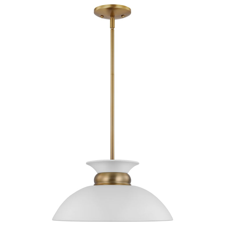 Nuvo Lighting Perkins 15in 1-Light Small Pendant | Retro Modern Matte White and Polished Nickel Metal | Kitchen Island & Dining Room | 15 | Model 60-7463