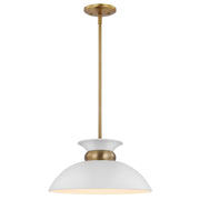 Nuvo Lighting Perkins 15in 1-Light Small Pendant | Retro Modern Matte White and Polished Nickel Metal | Kitchen Island & Dining Room | 15 | Model 60-7463