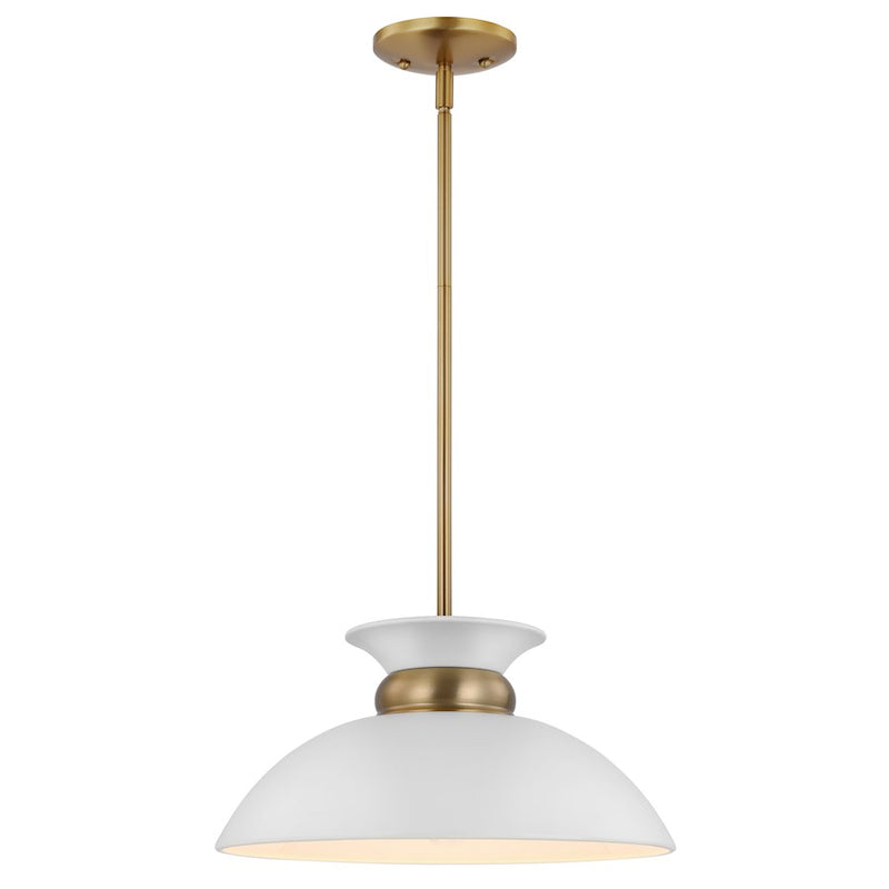 Nuvo Lighting Perkins 15in 1-Light Small Pendant | Retro Modern Matte White and Polished Nickel Metal | Kitchen Island & Dining Room | 15 | Model 60-7463