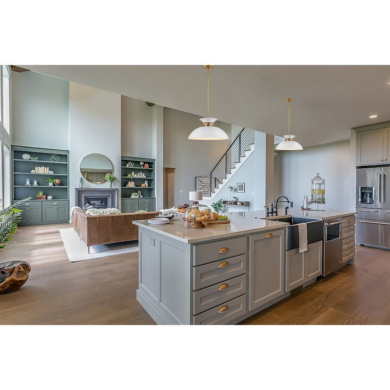Nuvo Lighting Perkins 15in 1-Light Small Pendant | Retro Modern Matte White and Polished Nickel Metal | Kitchen Island & Dining Room | 15 | Model 60-7463