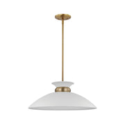 Nuvo Lighting Perkins 20in 1-Light Medium Pendant | Retro Modern Matte White and Polished Nickel Metal | Kitchen Island & Dining Room | Model 60-7464