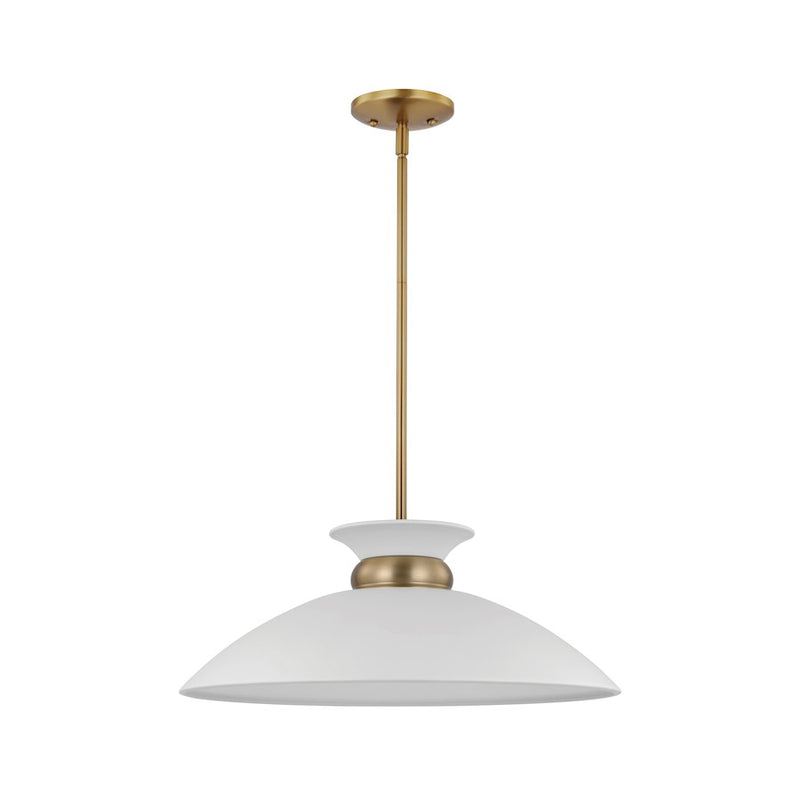 Nuvo Lighting Perkins 20in 1-Light Medium Pendant | Retro Modern Matte White and Polished Nickel Metal | Kitchen Island & Dining Room | Model 60-7464